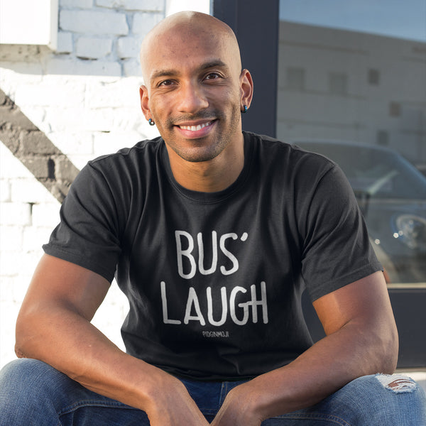 "BUS' LAUGH" Men’s Pidginmoji Dark Short Sleeve T-shirt