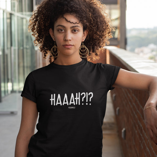 "HAAAH?!?" Women’s Pidginmoji Dark Short Sleeve T-shirt