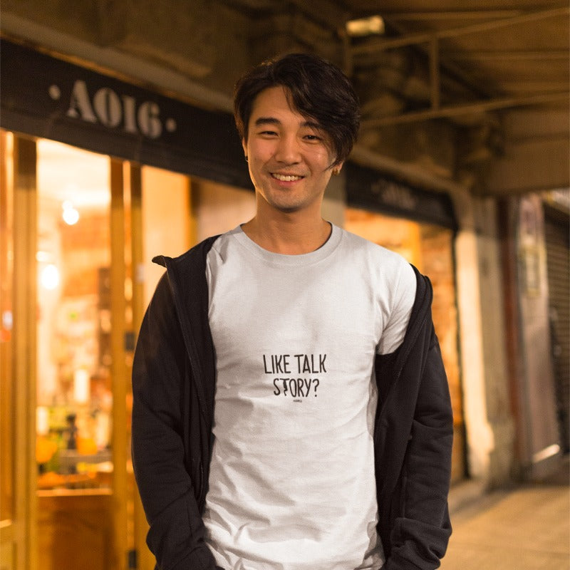 "LIKE TALK STORY?" Men’s Pidginmoji Light Short Sleeve T-shirt