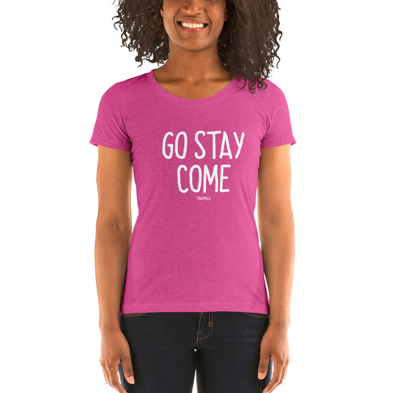 "GO STAY COME" Women’s Pidginmoji Dark Short Sleeve T-shirt
