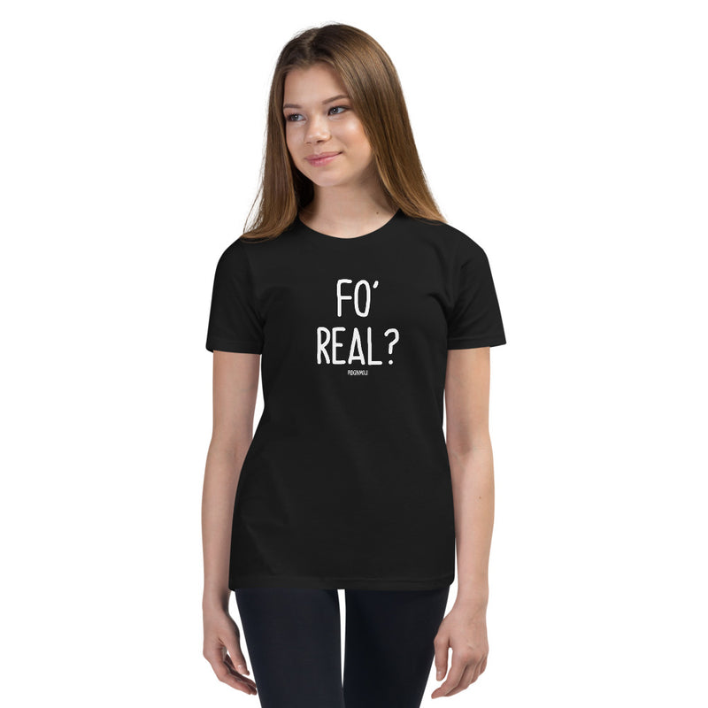 "FO' REAL?" Youth Pidginmoji Dark Short Sleeve T-shirt