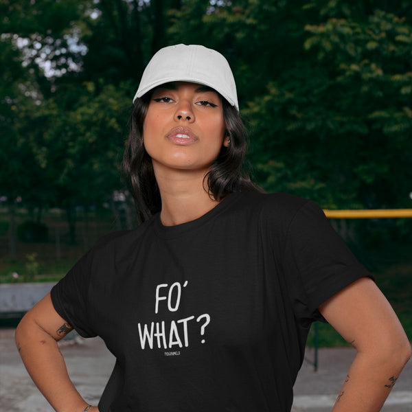 "FO' WHAT?" Women’s Pidginmoji Dark Short Sleeve T-shirt