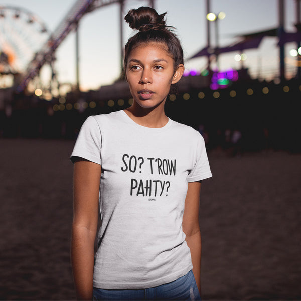 "SO? T'ROW PAHTY?" Women’s Pidginmoji Light Short Sleeve T-shirt