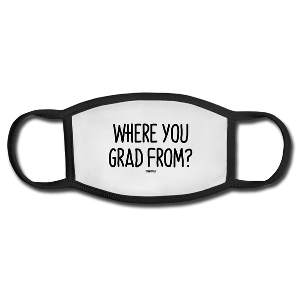 "WHERE YOU GRAD FROM?" PIDGINMOJI FACE MASK FOR ADULTS (WHITE) - white/black