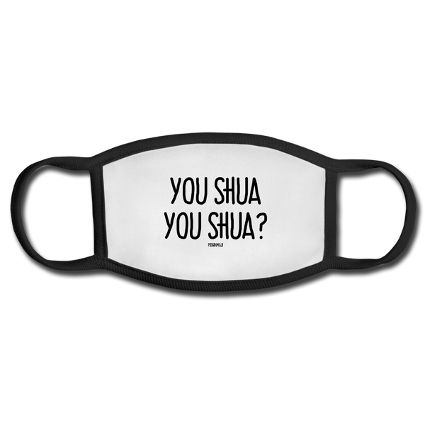 "YOU SHUA YOU SHUA?" PIDGINMOJI FACE MASK FOR ADULTS (WHITE) - white/black