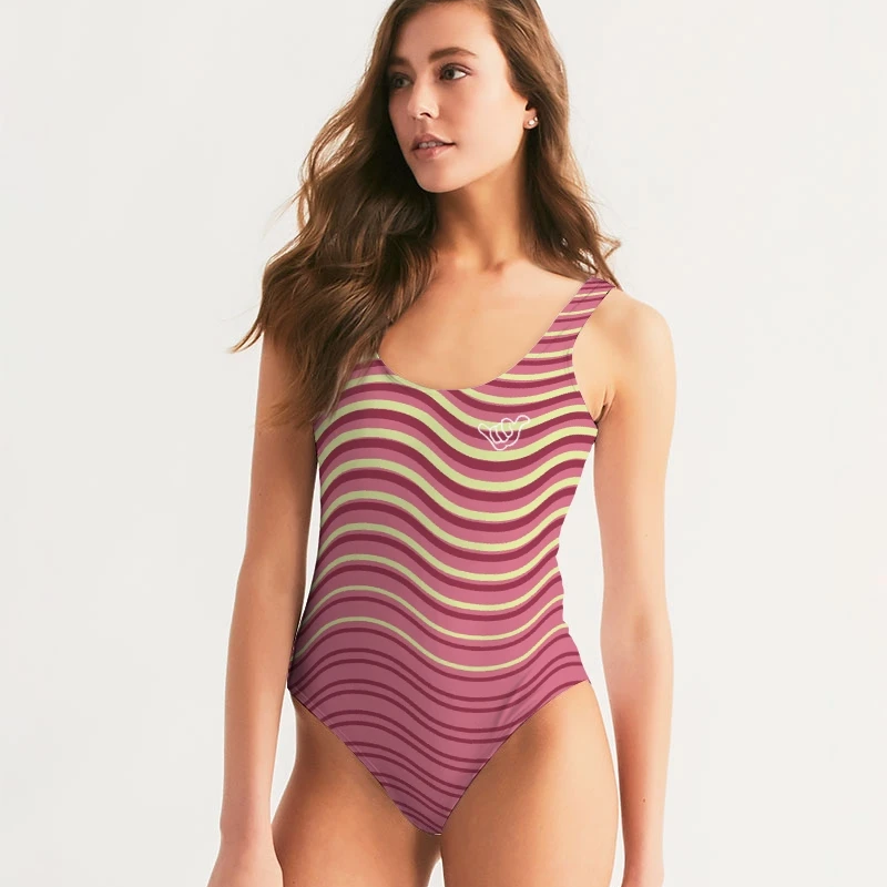 PIDGINMOJI Waves Swimsuit (Pink/Wine/Cream)