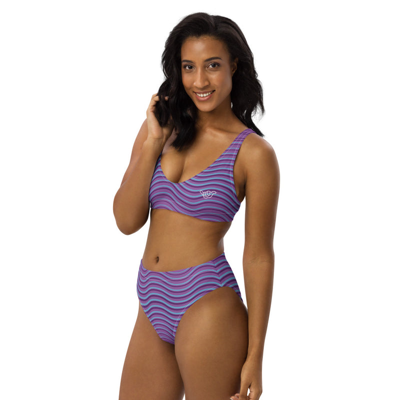 PIDGINMOJI Waves High-Waist Bikini (Purple/Dark Purple/Blue)
