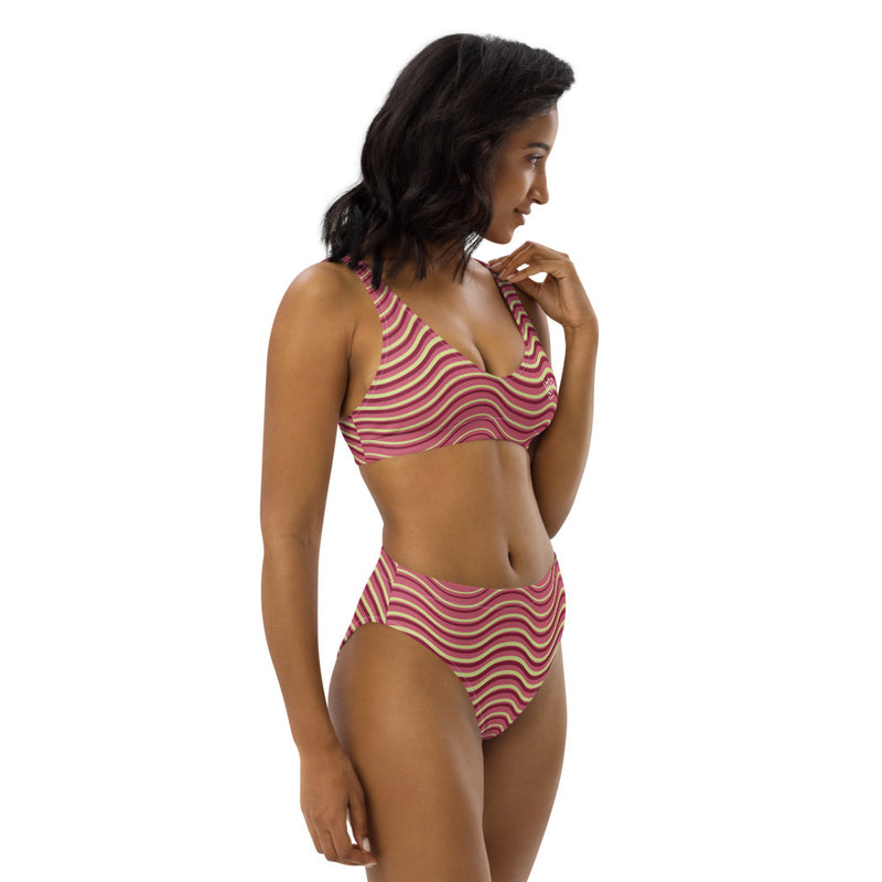 PIDGINMOJI Waves High-Waist Bikini (Pink/Wine/Cream)