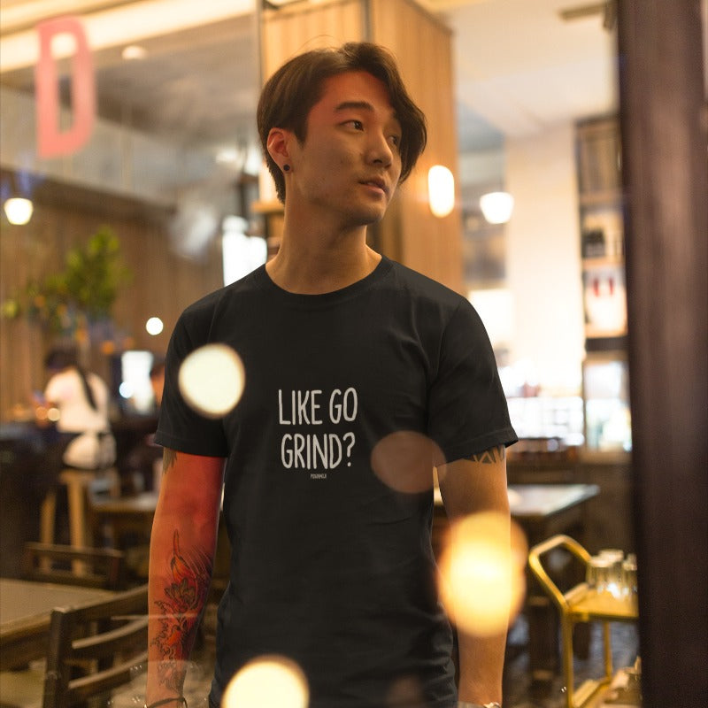 "LIKE GO GRIND?" Men’s Pidginmoji Dark Short Sleeve T-shirt
