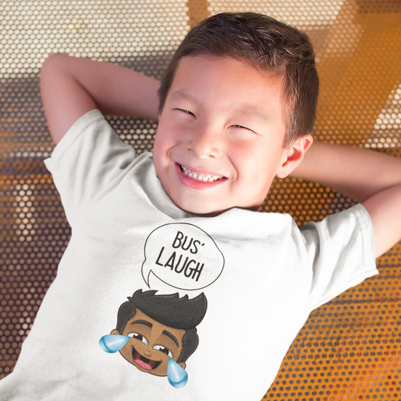 “BUS' LAUGH“ KID’S ORIGINAL PIDGINMOJI CHARACTERS SHORT SLEEVE T-SHIRT