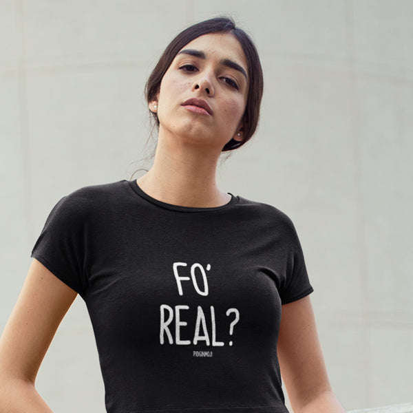 "FO' REAL?" Women’s Pidginmoji Dark Short Sleeve T-shirt