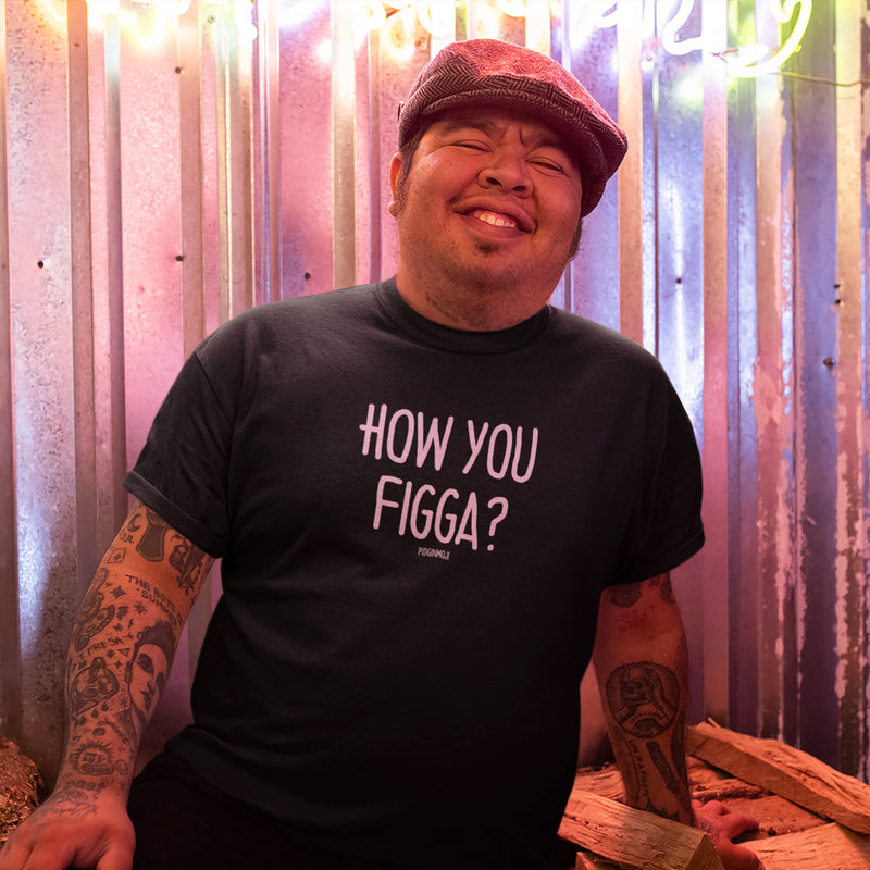 "HOW YOU FIGGA?" Men’s Pidginmoji Dark Short Sleeve T-shirt