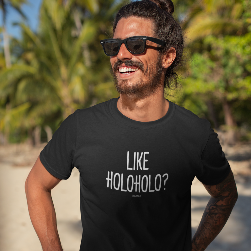 "LIKE HOLOHOLO?" Men’s Pidginmoji Dark Short Sleeve T-shirt