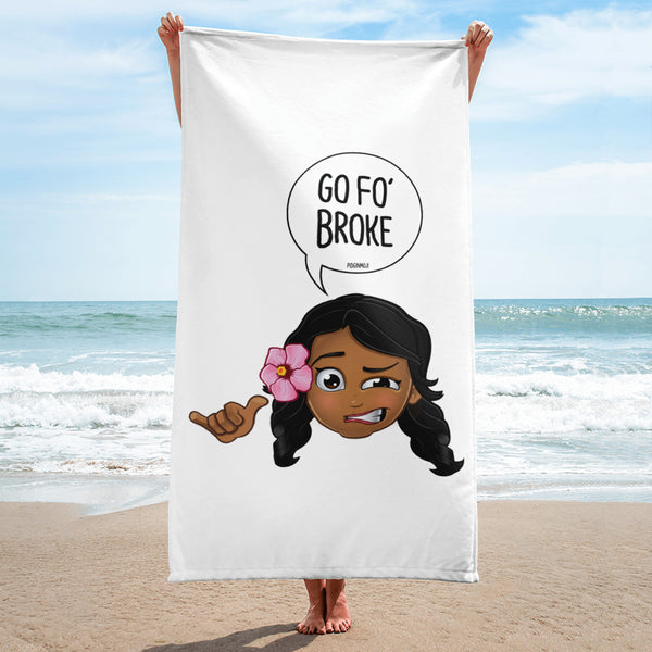 "GO FO’ BROKE" Original PIDGINMOJI Characters Beach Towel