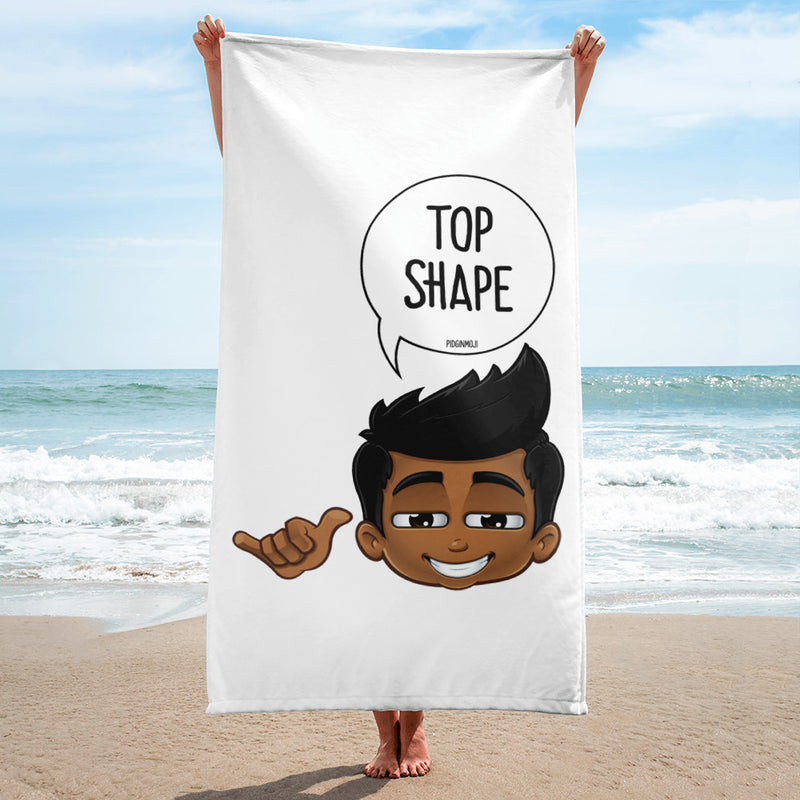 "TOP SHAPE" Original PIDGINMOJI Characters Beach Towel