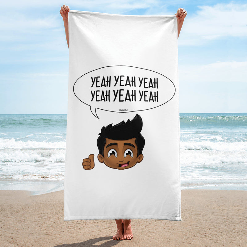 "YEAH YEAH YEAH YEAH YEAH YEAH" Original PIDGINMOJI Characters Beach Towel