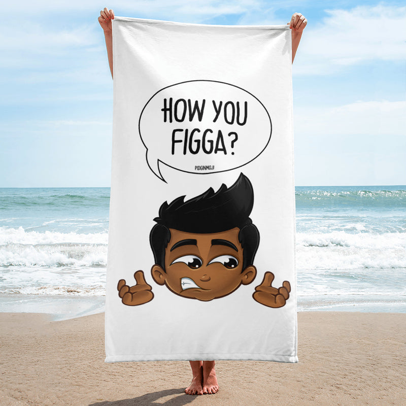 "HOW YOU FIGGA?" Original PIDGINMOJI Characters Beach Towel