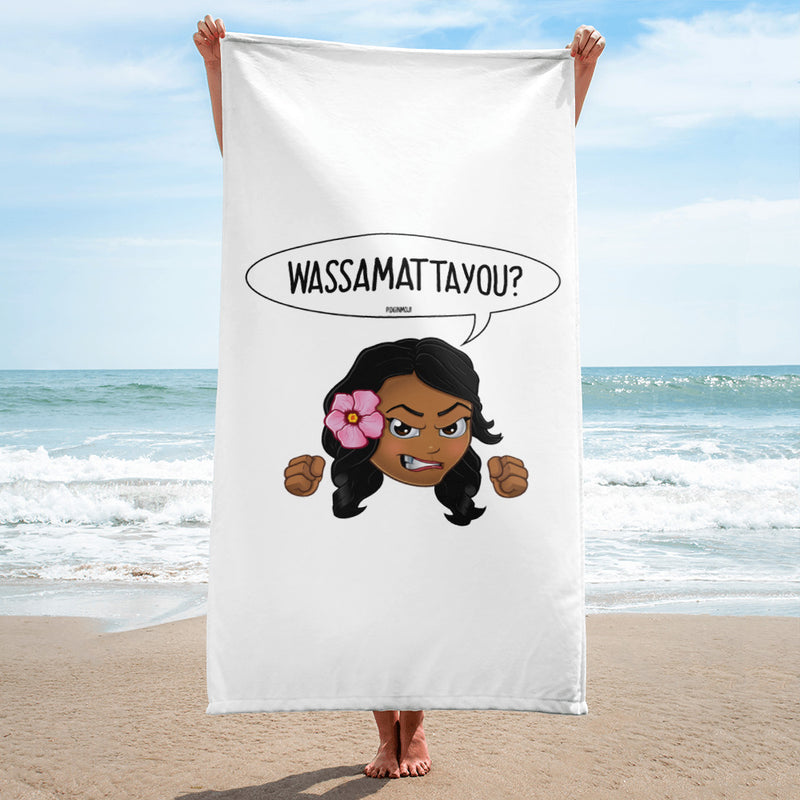 "WASSAMATTAYOU?" Original PIDGINMOJI Characters Beach Towel