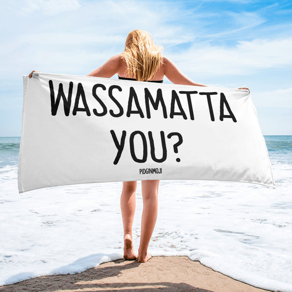 "WASSAMATTAYOU?" PIDGINMOJI Beach Towel