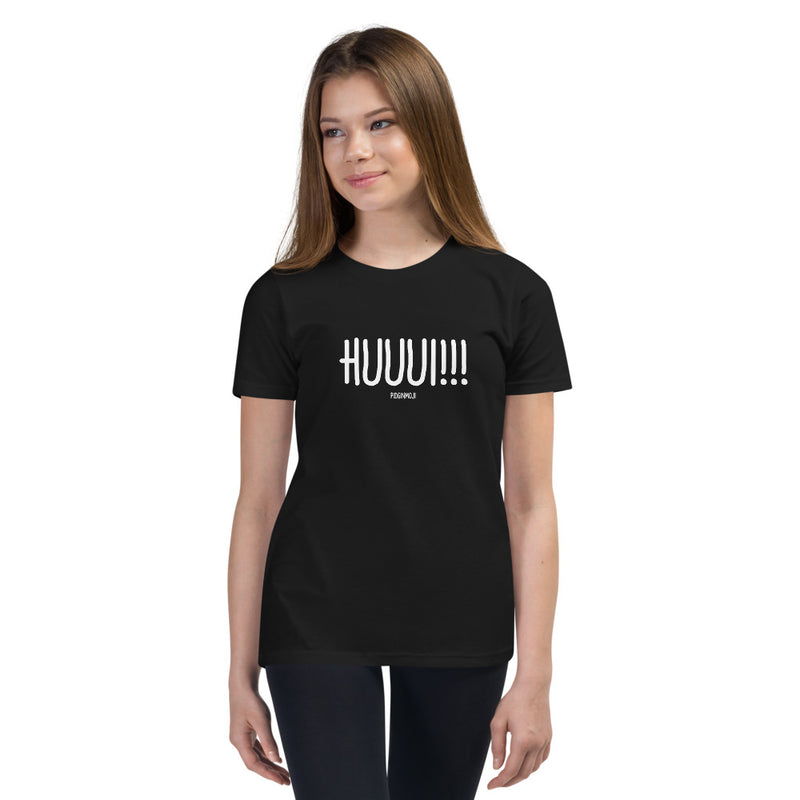 "HUUUI!!!" Youth Pidginmoji Dark Short Sleeve T-shirt