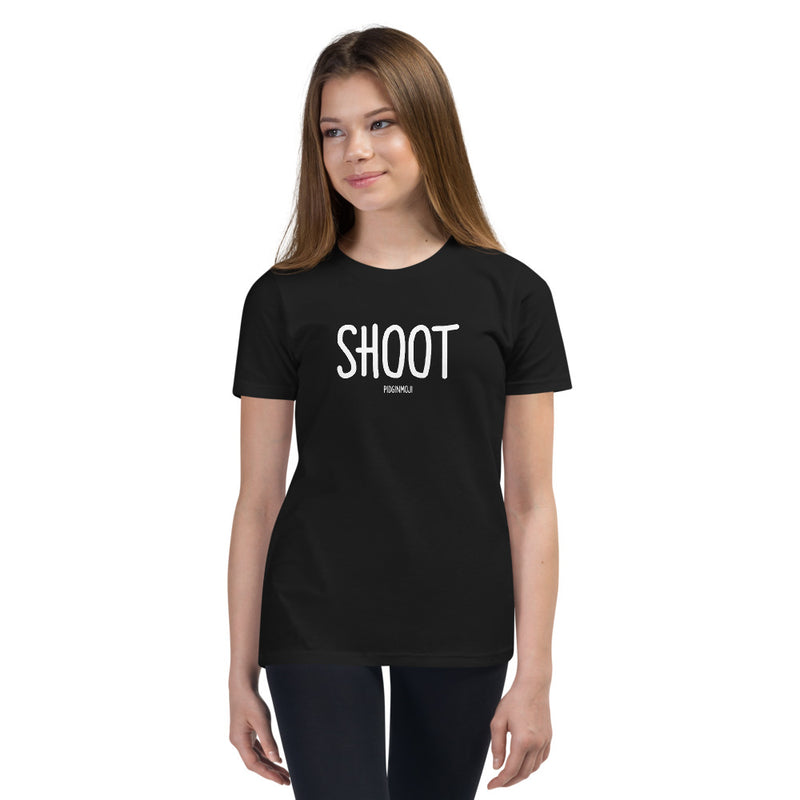 "SHOOT" Youth Pidginmoji Dark Short Sleeve T-shirt