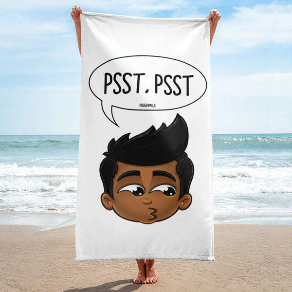 "PSST, PSST" Original PIDGINMOJI Characters Beach Towel