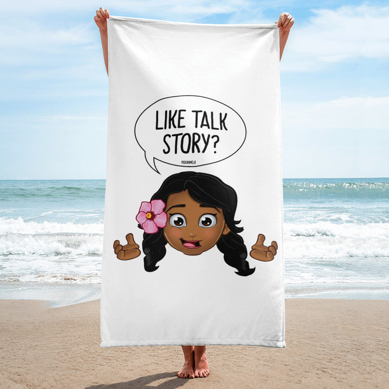 "LIKE TALK STORY?" Original PIDGINMOJI Characters Beach Towel