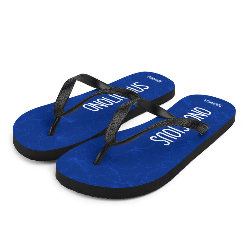 "ONOLICIOUS" PIDGINMOJI Hibiscus Slippahs (Blue)