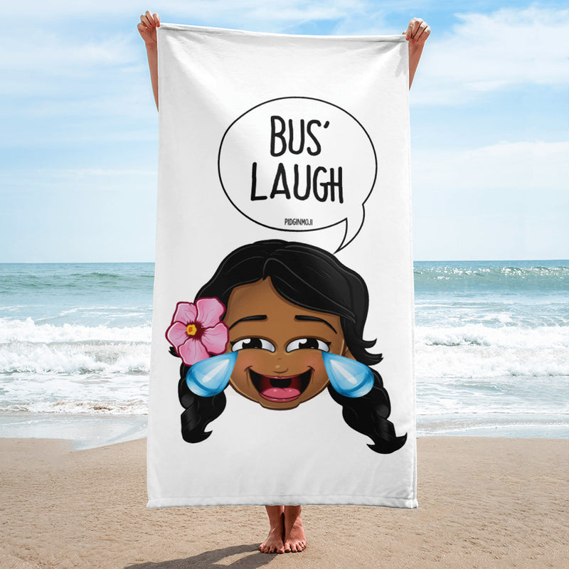 "BUS' LAUGH" Original PIDGINMOJI Characters Beach Towel
