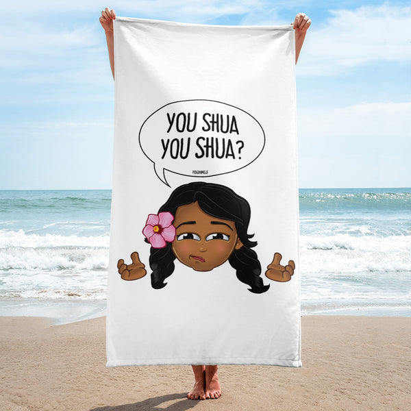 "YOU SHUA YOU SHUA?" Original PIDGINMOJI Characters Beach Towel