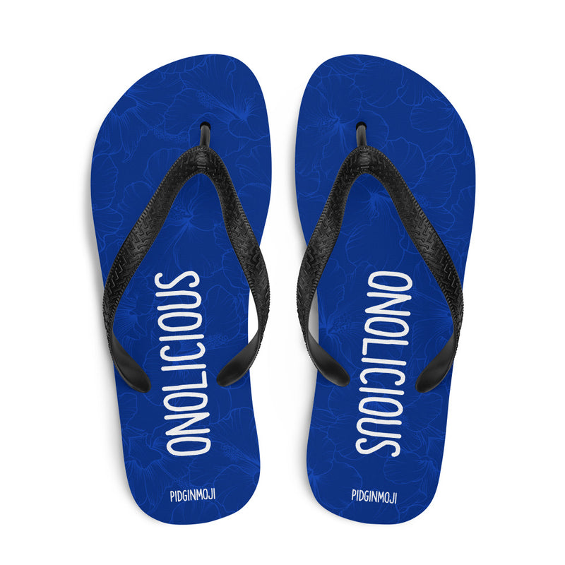 "ONOLICIOUS" PIDGINMOJI Hibiscus Slippahs (Blue)