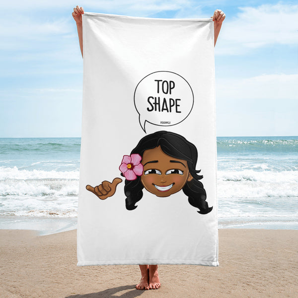 "TOP SHAPE" Original PIDGINMOJI Characters Beach Towel