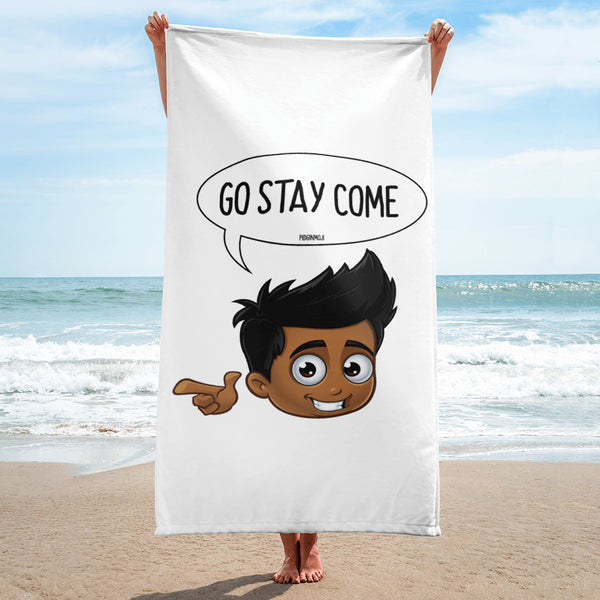 "GO STAY COME" Original PIDGINMOJI Characters Beach Towel