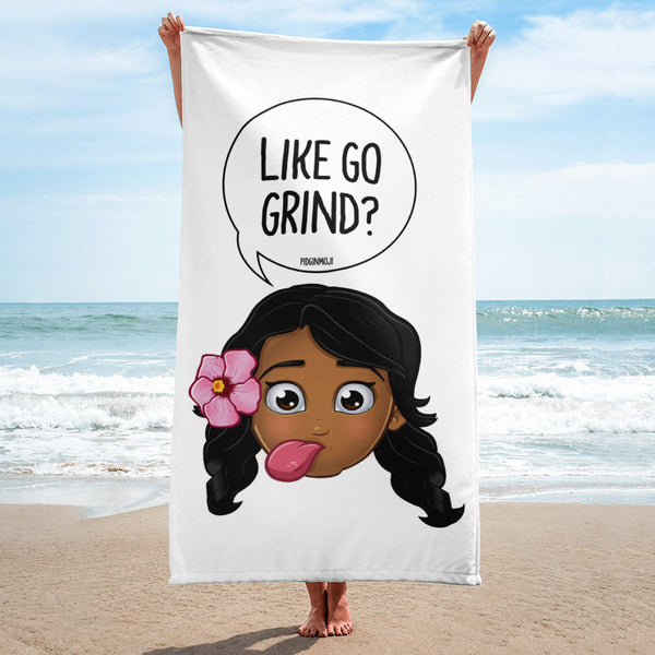 "LIKE GO GRIND?" Original PIDGINMOJI Characters Beach Towel