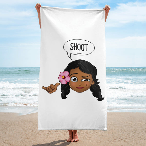 "SHOOT" Original PIDGINMOJI Characters Beach Towel