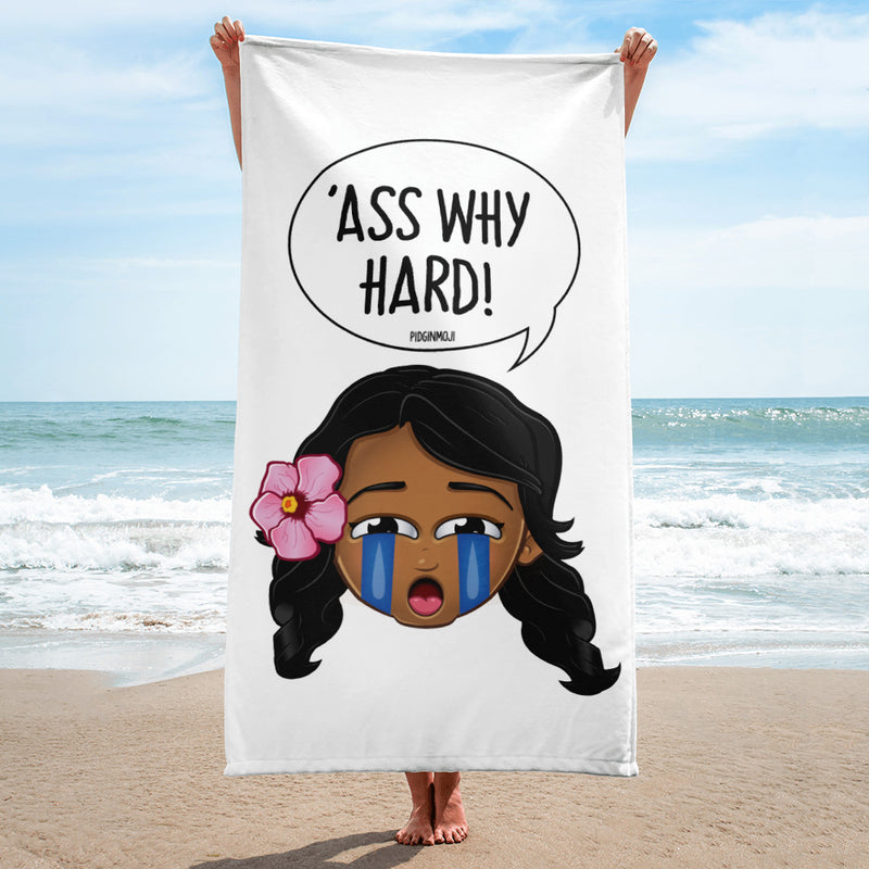 "ASS WHY HARD!" Original PIDGINMOJI Characters Beach Towel