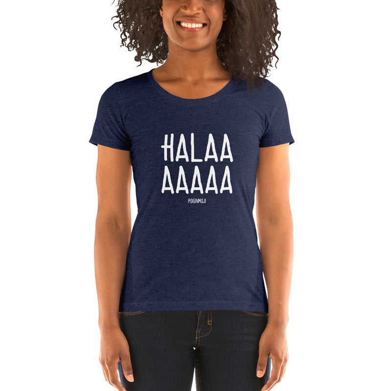 "HALAAAAAAA" Women’s Pidginmoji Dark Short Sleeve T-shirt