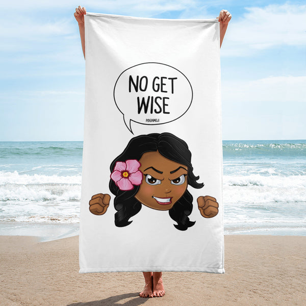"NO GET WISE" Original PIDGINMOJI Characters Beach Towel