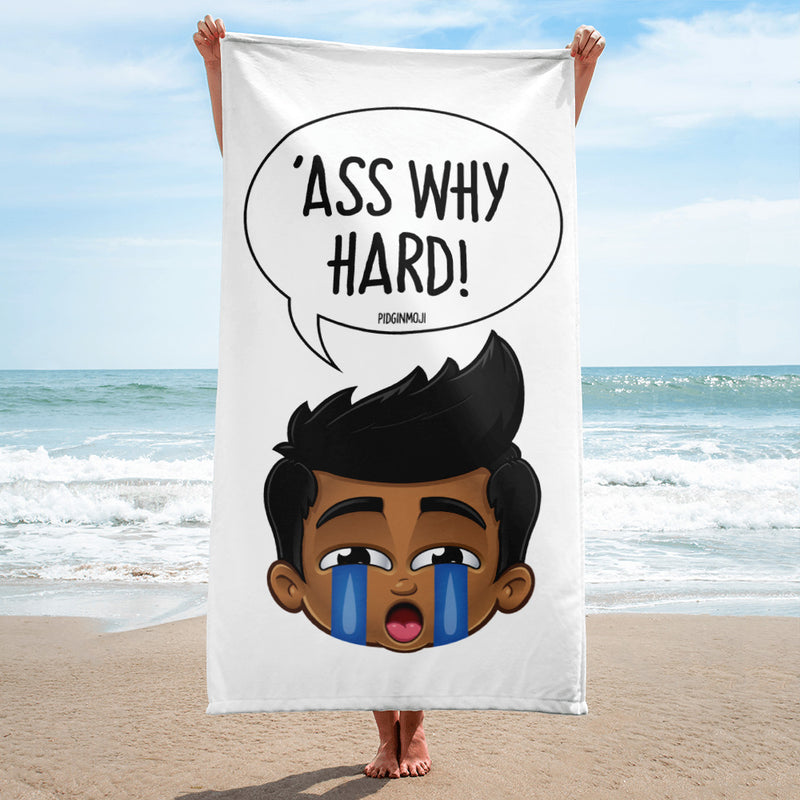 "ASS WHY HARD!" Original PIDGINMOJI Characters Beach Towel
