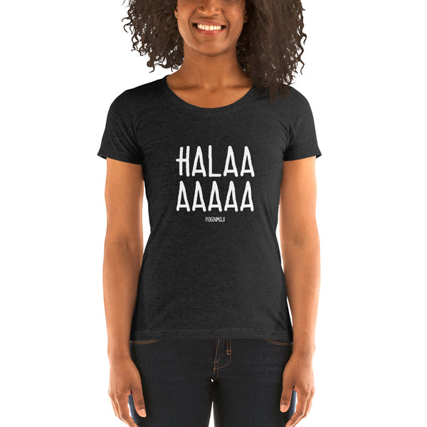 "HALAAAAAAA" Women’s Pidginmoji Dark Short Sleeve T-shirt
