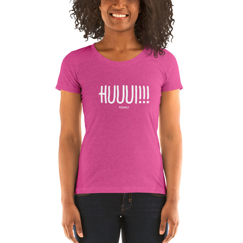 "HUUUI!!!" Women’s Pidginmoji Dark Short Sleeve T-shirt
