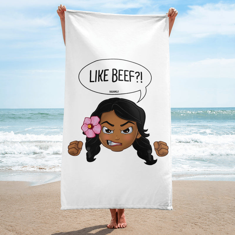 "LIKE BEEF?!" Original PIDGINMOJI Characters Beach Towel