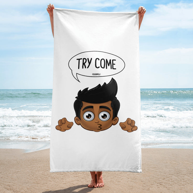 "TRY COME" Original PIDGINMOJI Characters Beach Towel