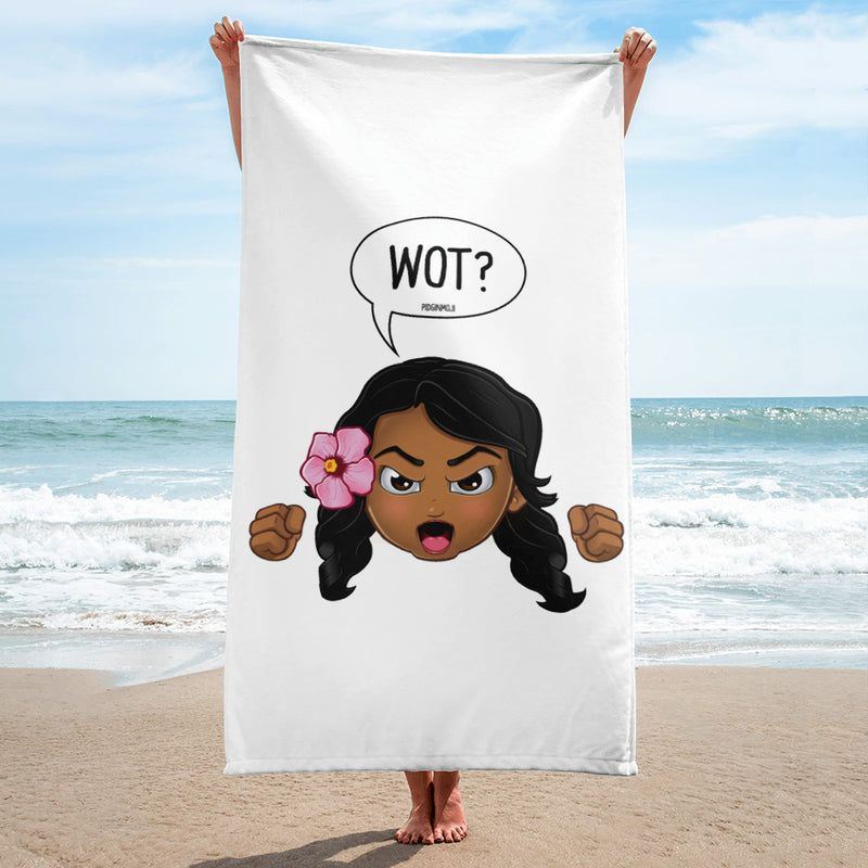 "WOT?" Original PIDGINMOJI Characters Beach Towel