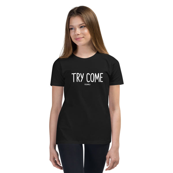 "TRY COME" Youth Pidginmoji Dark Short Sleeve T-shirt