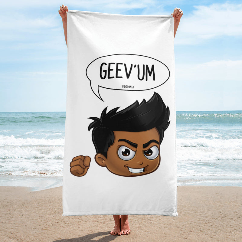 "GEEV'UM" Original PIDGINMOJI Characters Beach Towel