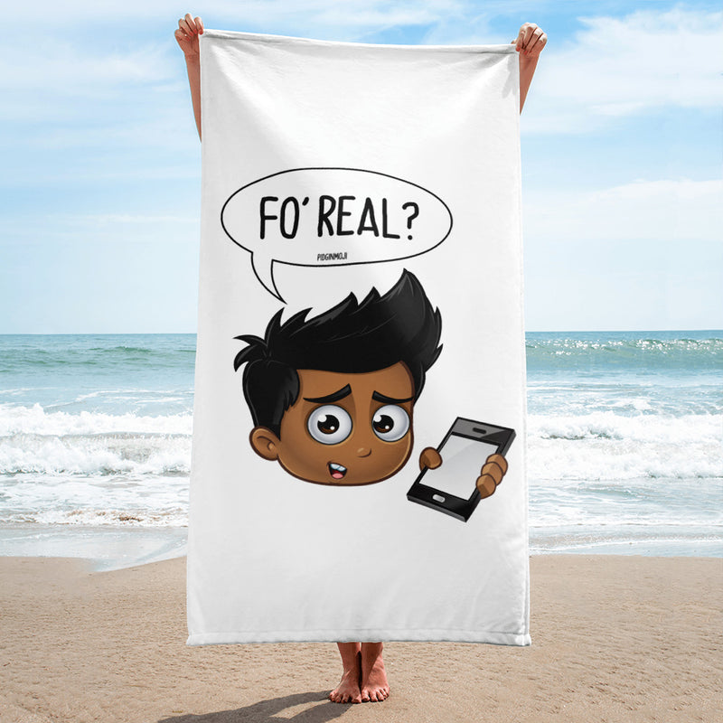 "FO' REAL?" Original PIDGINMOJI Characters Beach Towel