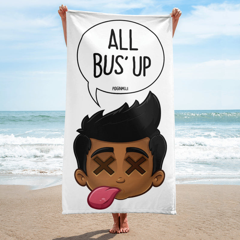 "ALL BUS' UP" Original PIDGINMOJI Characters Beach Towel