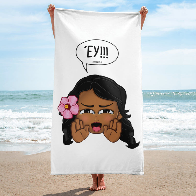 "'EY!!!" Original PIDGINMOJI Characters Beach Towel