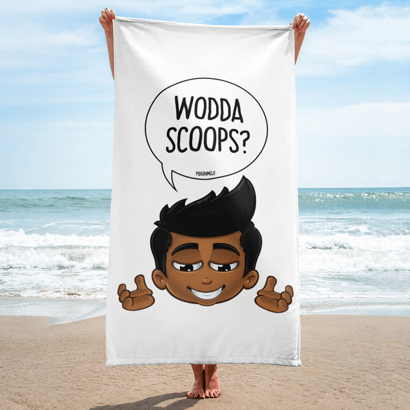 "WODDASCOOPS?" Original PIDGINMOJI Characters Beach Towel